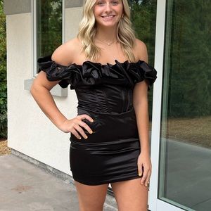 Pricilla satin ruffle body con party homecoming dress